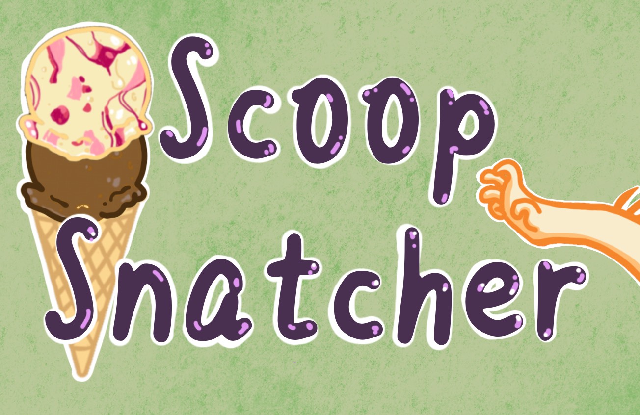 the title banner for Scoop Snatcher Rollama game mode, with a cartoon hand reaching for an icecream cone