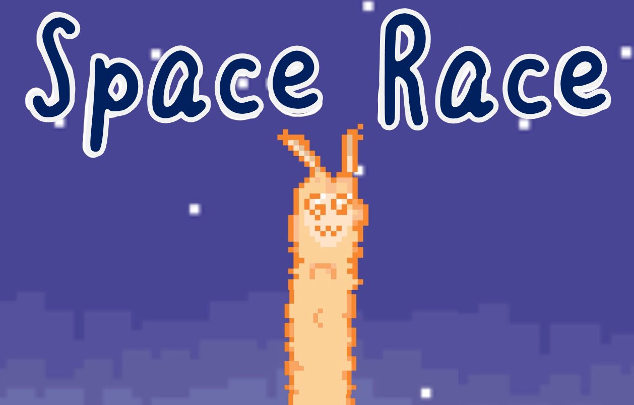 a banner title for the Rollama Space Race quiz game mode for English grammar, punctuation, and spelling